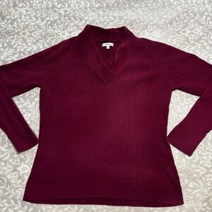 Croft & Barrow Cable Knit Sweater V Neck Burgundy Womens Large